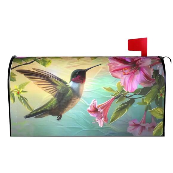 Floral & Hummingbird Magnetic Mailbox Cover - Durable Mailbox Wrap, Great Gift - Picture 1 of 7